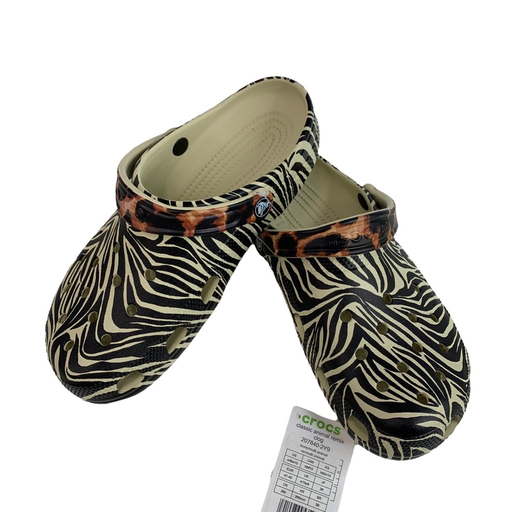 Crocs Classic Animal Remix‎ Clog Bone White Black Wild Zebra Size M8